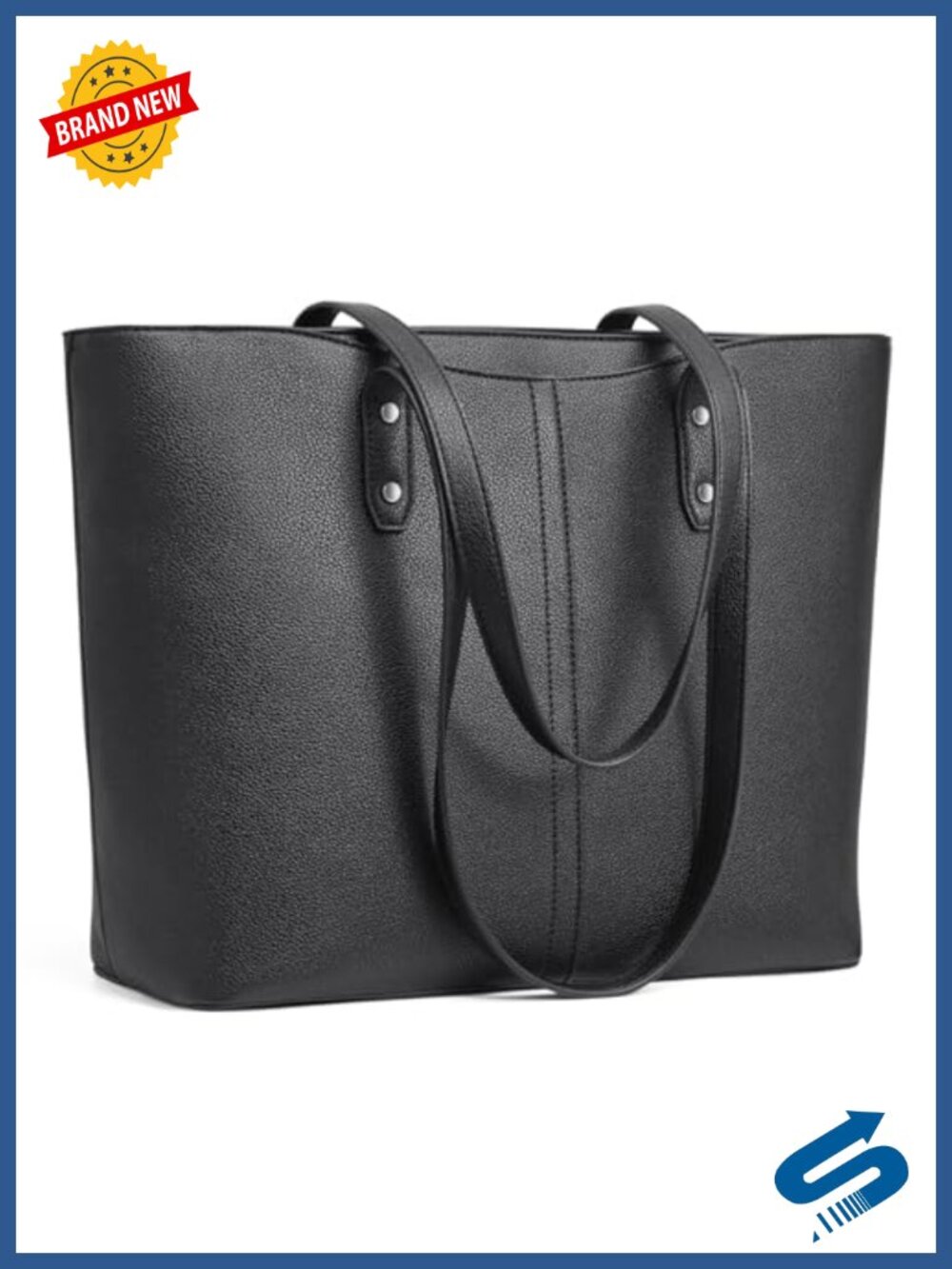 Faux Leather Large Tote Bag with Laptop Sleeve, Travel Work